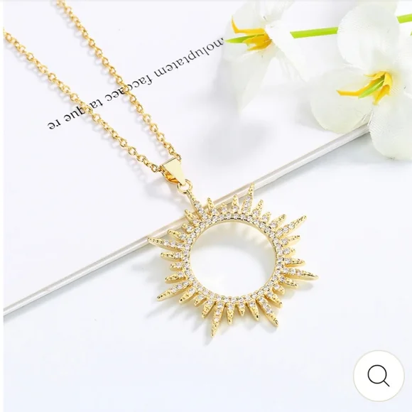 STUNNING SUNBURST PENDANT WITH SWAROVSKI CRYSTALS 14ktor Platinum/Rhodium Plated - Picture 5 of 6